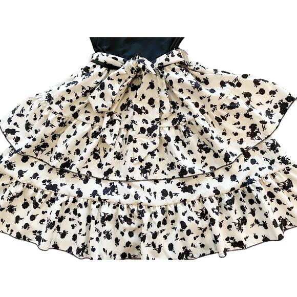 SHEIN Black Cream Floral Layered Belted Dress Womens Size XS NEW - Picture 2 of 9